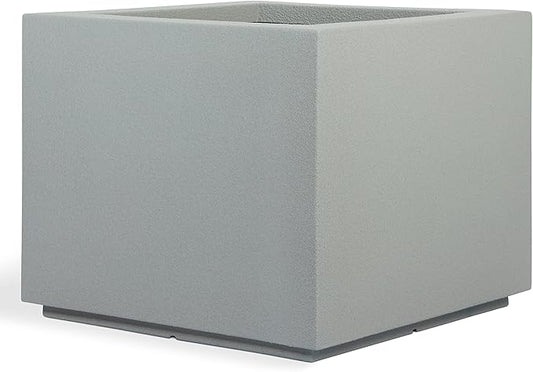 PolyStone Monterray Square Outdoor Planter, 23" L x 23" W x 19" H – Lightweight Modern Garden & Patio Planter, Weather Resistant Indoor/Outdoor Décor, Concrete Gray