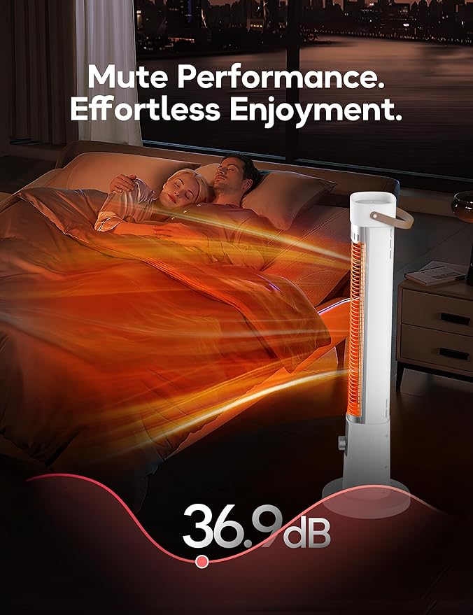 Patio Heater for Outdoor Use, Infrared Electric Outdoor Heater, 1500W Instant Heating, 60-Degree Oscillation, 9 Heat Levels, 9H Timer, Remote, for Garage, Backyard, Large Room, Indoor, 32.2", Ivory