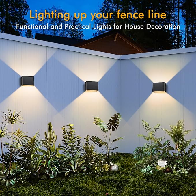 CORESLUX Solar Fence Lights Outdoor, Up and Down Outdoor Wall Lights, IP65 Waterproof Solar Fence Lights, Warm Outdoor Solar Lights for Backyard/Railing/Wall/Step/Patio, 4PCS