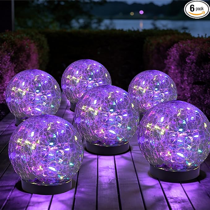 Solar Globe Lights Outdoor Waterproof-Solar Balls-Solar Garden Lights-Orbs for Outside 6 Pack Cracked Glass Ball for Lawn Patio Yard Backyard Decorations