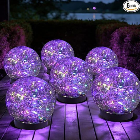 Solar Globe Lights Outdoor Waterproof-Solar Balls-Solar Garden Lights-Orbs for Outside 6 Pack Cracked Glass Ball for Lawn Patio Yard Backyard Decorations