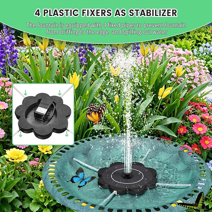 SZMP Solar Water Fountain with Flower Pattern No Battery,Faster Conversion Solar Bird Bath Fountains Glass Solar Panel,Solar Fountain for Bird Bath Garden Small Ponds Outdoor Décor