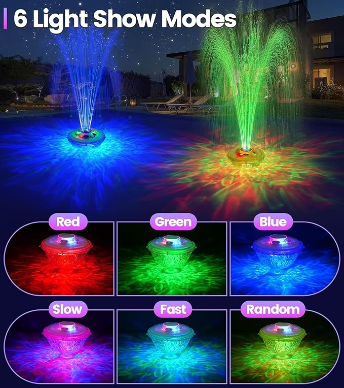 LanAqua Floating Pool Fountain with Lights Show, Upgraded Pool Fountains with Anchor, Pool Water Fountain, Swimming Pool Fountains for Inground Pool, Waterfall for Above Ground Pond-White