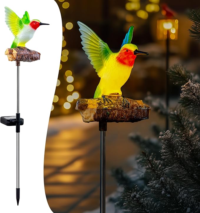 Hummingbird Solar Garden Statue with Motion Sensor Realistic Chirping Sound Lifelike LED Solar Powered Outdoor Decor for Yard Patio Cemetery Memorial Gift for Mom Grandma
