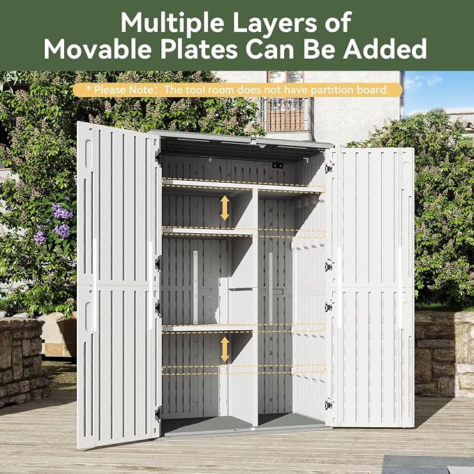 Aoxun Outdoor Storage Shed, 64 Cu.Ft Vertical Storage Sheds Outdoor with Floor, Outdoor Waterproof Storage Cabinet for Garage Storage, Pool Storage, Bike Shed, Garden Shed (White) - Image 5