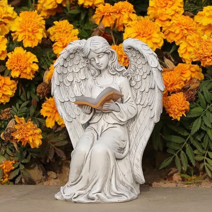 Angel Statue for Garden - 7.88 inches Guardian Solar Garden Statue, Gardening Gifts for Mom Grandma Lawn Ornaments Figurines for Outdoor Decor