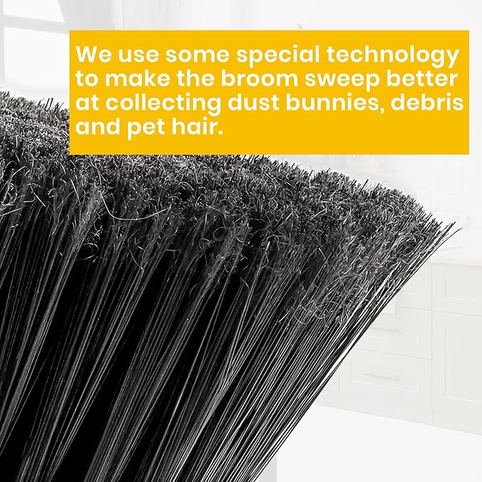 Yellow Indoor Broom 54" Long Handle House Brooms for Floor Cleaning Sweeping Broom for Kitchen, Garage, Lobby, Patio and Garden - Image 2