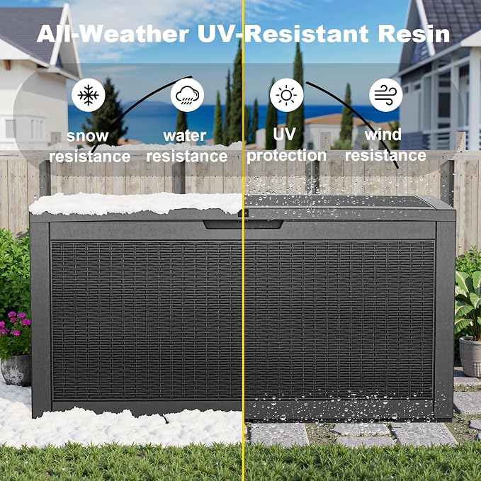 PatioZen 100 Gallon Resin Deck Box, Lockable Patio Outdoor Storage Box for Furniture, Garden Tools and Tools Storage, Waterproof Outside Storage Boxes - Black - Image 4