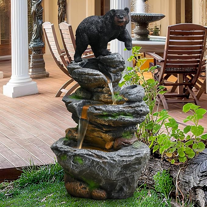 44" Outdoor Fountains and Waterfalls LED - Patio Water Fountains Outdoor for Outdoor Gardens Backyards Lawns Balconies Landscaping and Outdoor Living Spaces