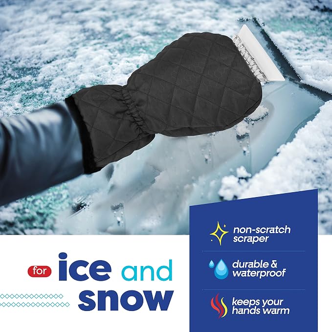 SCRUBIT Ice Scraper with Glove - Car Windshield Scraper for Ice and Snow w/Fleece Mitt - Quickly Scrape and Remove Snow While Staying Warm - Waterproof & Windproof - Car Scraper Snow Brush (Black) - Image 4