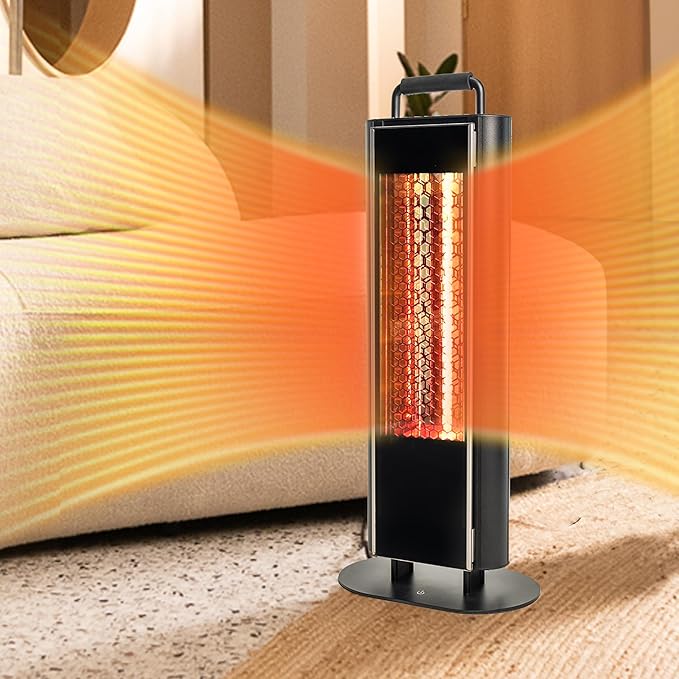 EAST OAK 1200W Electric Heater, Under Table Electric Heater with Double-Sided Design Silent Heating, IP65 Waterproof Portable Patio Heat with Handle and Protection from Tip-Over & Overheating