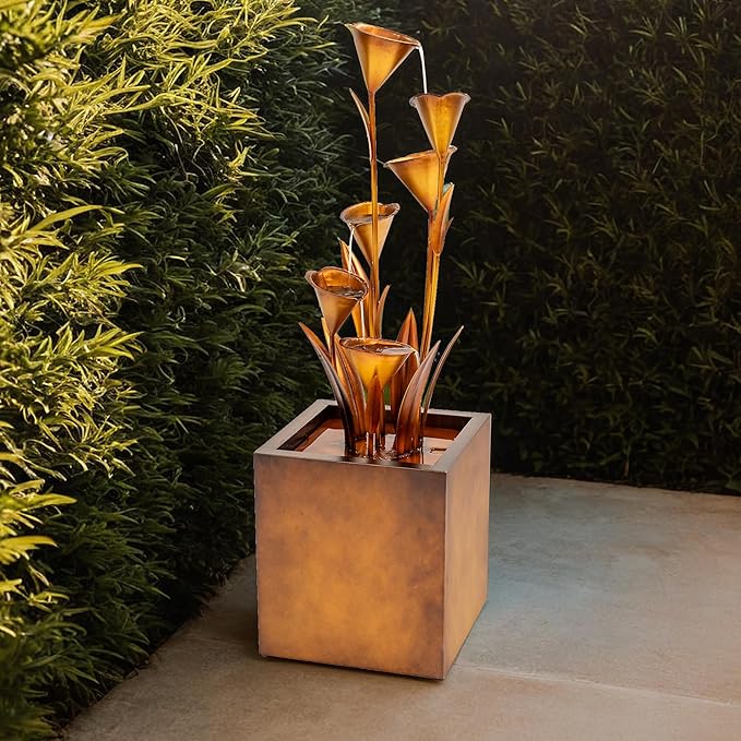 XBrand 46-Inch Sculptural Metal Multi-Tier Flower Water Fountain, Bronze