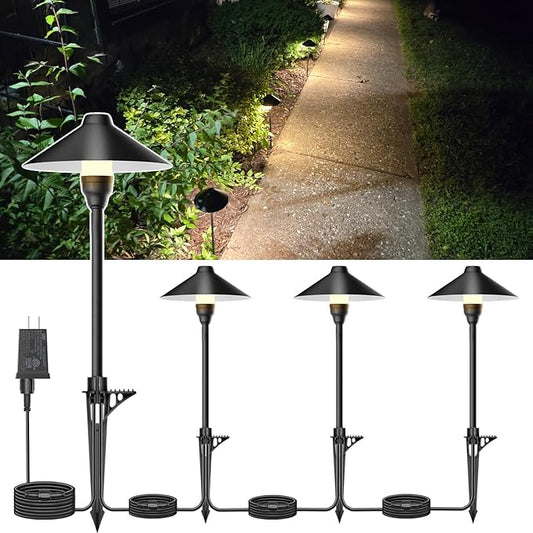 Low Voltage Pathway Lights with Timer, Plug in Landscape Path Lights 4H/6H/8H Timing, 3000K LED Landscape Lighting IP65 Waterproof ETL Listed, Set of 4 Lights Total 12W, Non-Hardwired