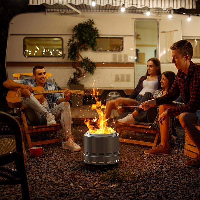 ROOMTEC 15" Smokeless Fire Pit, Portable Wood Burning Firepit with Stand and Bag, Easy Clean Bonfire with Removable Ash Pan, Low Smoke Fireplaces for Camping, Patio and Outside - Image 7