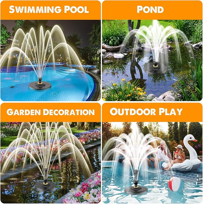 Yzert Small Pond Fountain with 32.8ft Power Cord Adapter, Electric Waterfall Fountain 12 Warm White Lights Outdoor Pool Fountain with Double Tiers