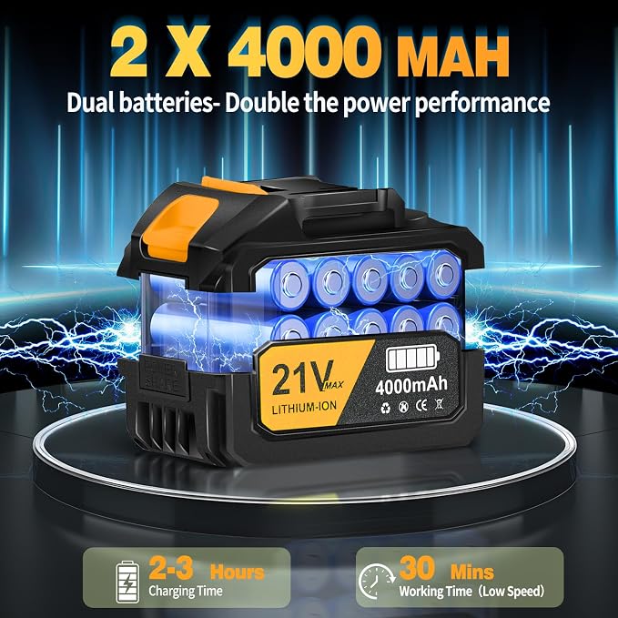 Leaf Blower Cordless,Battery Powered 800,000 RPM Electric Leaf Blower with 2 x 4.0Ah Battery and Charger Handheld Blowers for Lawn Care,Dust,Snow,Car Blowing Water with 2 Extended Nozzle,Orange - Image 3