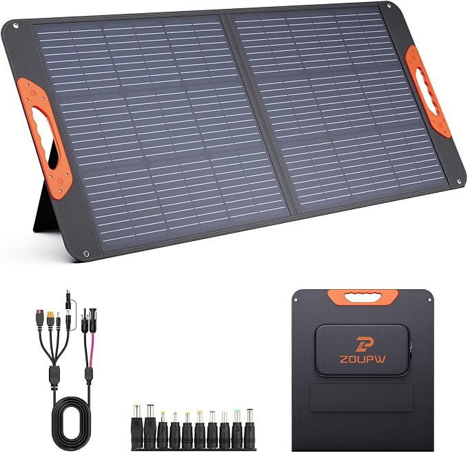 ZOUPW 100W Portable Solar Panel with 5-in-1 Cable,23.5% Efficiency Mono Foldable Solar Charger for Jackery 300/Ecoflow River/Anker/Bluetti,IP67 Waterproof for Camping RV Off-Grid Emergency Power by ZOUPW