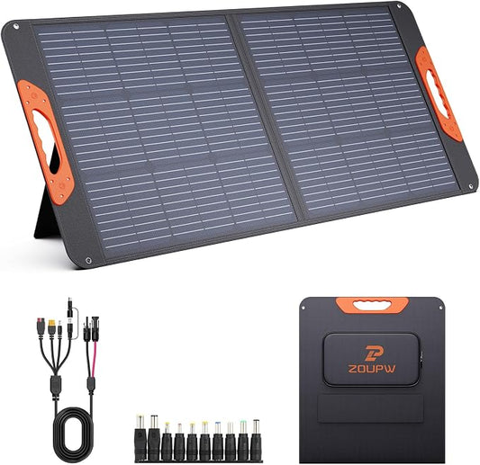 ZOUPW 100W Portable Solar Panel with 5-in-1 Cable,23.5% Efficiency Mono Foldable Solar Charger for Jackery 300/Ecoflow River/Anker/Bluetti,IP67 Waterproof for Camping RV Off-Grid Emergency Power by ZOUPW