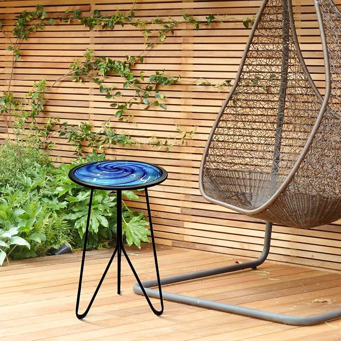 LIFFY Patio Side Table, Small Round End Table, Metal Side Table Outdoor, Small Porch Table for Indoor Balcony Furniture Decor (Blue 12 inch) - Image 6