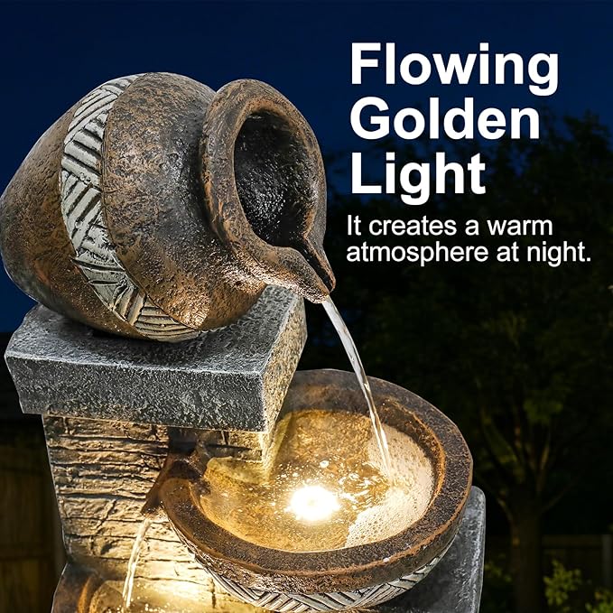 Naturefalls 42.5" Tall Outdoor Water Fountain and Waterfalls - Large Garden Fountain with LED Lights, 5-Tier Cascading, Indoor and Outdoor Fountains for Garden, Patio, Deck, Porch, Backyard and Home