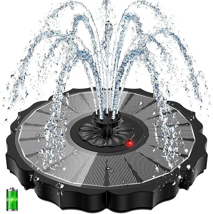 Yzert Solar Fountain with 2000mAh Battery & Innovative Indicator Works in Cloudy Day, 3.5W 2026 Glass Solar Water Fountain Pump Flower Shape with 7 Nozzles for Bird Baths, Pools, Outdoors (Black)