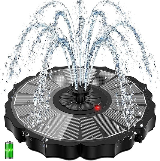 Yzert Solar Fountain with 2000mAh Battery & Innovative Indicator Works in Cloudy Day, 3.5W 2026 Glass Solar Water Fountain Pump Flower Shape with 7 Nozzles for Bird Baths, Pools, Outdoors (Black)