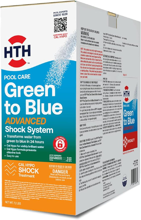 HTH 52038 Swimming Pool Care Green to Blue, Advanced Shock System, 2-Step Swimming Pool Care Solution, 1 Kit by HTH