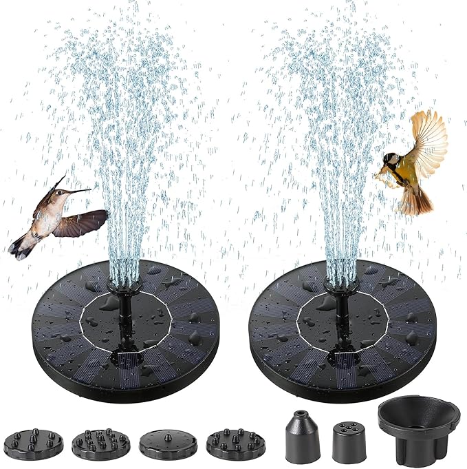 Saillong 2 Pack Solar Bird Bath Fountain Pump, 2.5W Outdoor Solar Powered Bird Bath Water Fountains with 6 Nozzles, Outdoor Floating Fountain Pump for Bird Bath Garden, Ponds, Pool, Fish Tank
