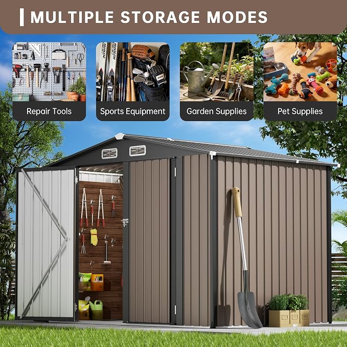 Metal Storage Shed & Outdoor Storage, Outdoor Steel Storages Shed with Sloping Roof, Utility and Tool Garden Sheds for Backyard Patio Lawn - Image 7