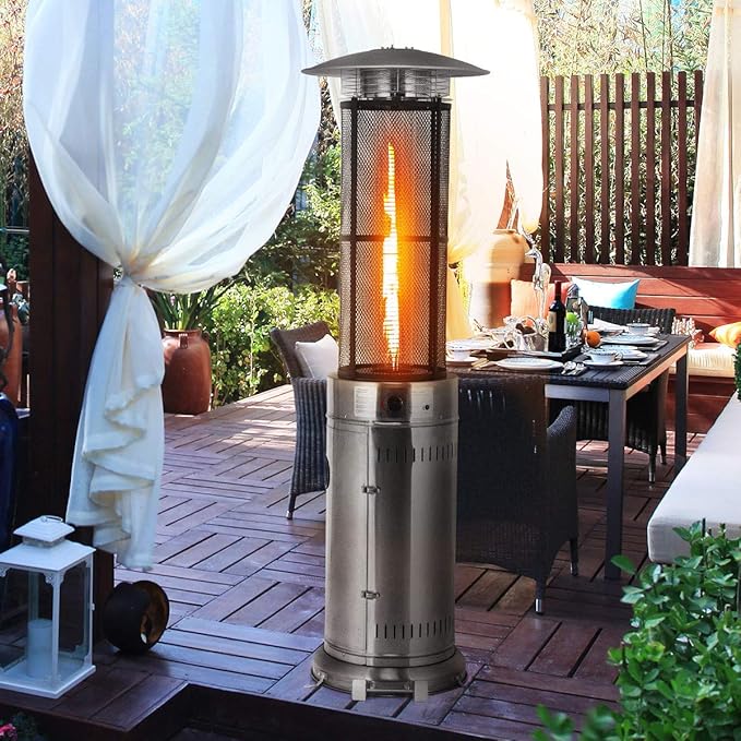 Happygrill Patio Heater, Outdoor Round Space Heater with Adjustable Heat, Wheels & True Flame, 40000 BTU Stainless Steel Patio Propane Heater Freestanding for Outdoor Use Garden Balcony BBQ Party
