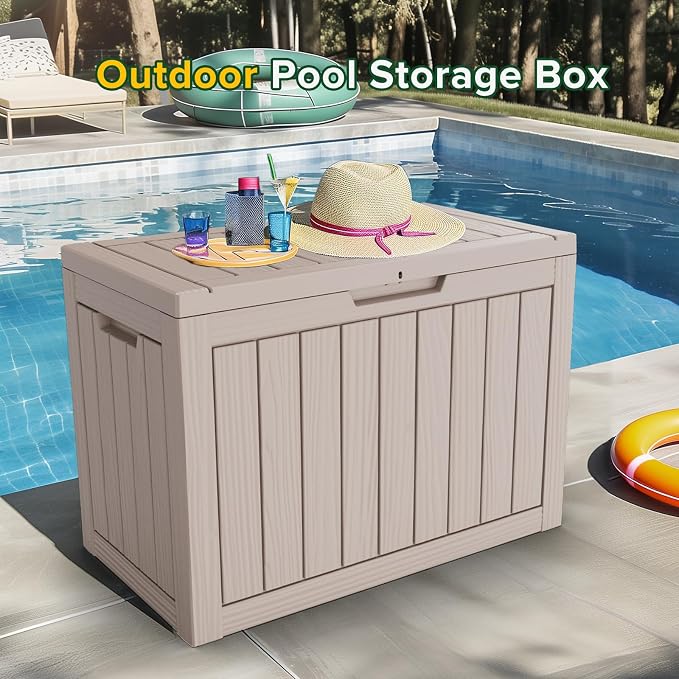 PatioZen 45 Gallon Resin Deck Box, Lockable Patio Outdoor Storage Box for Furniture, Garden Tools and Tools Storage, Waterproof Outside Storage Boxes - Grey - Image 2
