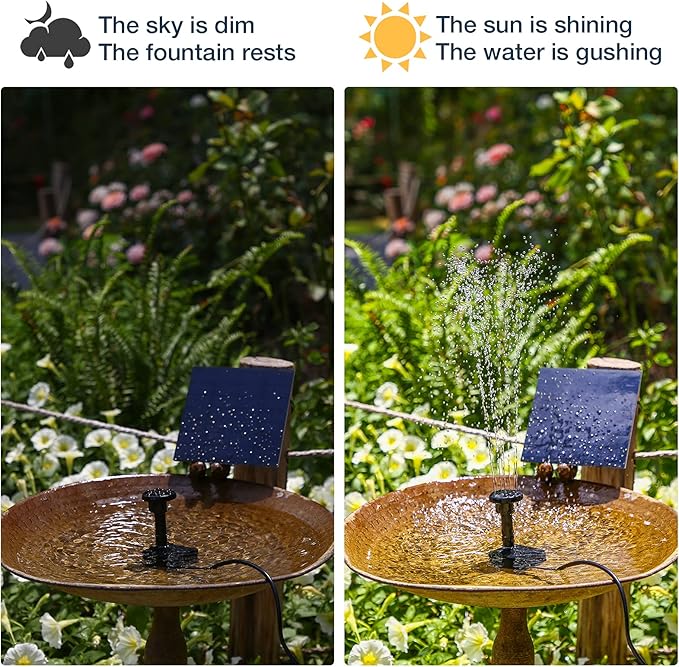 AISITIN Solar Water Pump for Water Feature Outdoor, DIY Solar Fountain Kit with 6 Nozzles and 9.8ft Power Cord, Solar Powered Water Fountain Pump for Bird Bath, Ponds, Garden, Fish Tank, 2 Packs