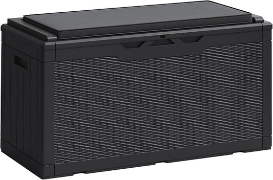 Greesum 100 Gallon Resin Deck Box Large Outdoor Storage Boxes with Cushions for Garden Tools, Patio Furniture Pillows, Pool Supplies, Black by BuynowfromGreesum