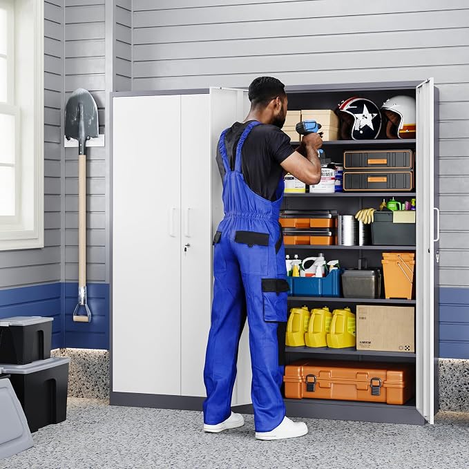 Yizosh Metal Storage Cabinet with 2 Locking Doors and 5 Adjustable Shelves, 72" Garage Storage Cabinet Steel Lockable for Office,Home,Garage - Image 2