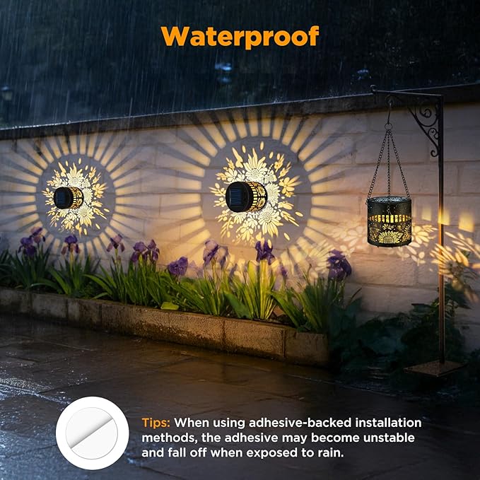Forlivese 4 Pack Solar Lanterns Outdoor Waterproof, Sunflower Butterfly Garden Decor Gifts for Women Mom Grandma, Hanging Solar Fence Lights Metal Decoration Outside for Yard, Patio, Backyard, Porch