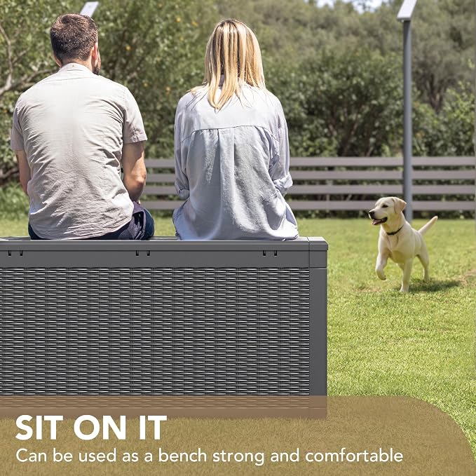 Devoko 100 Gallon Waterproof Large Resin Deck Box Indoor Outdoor Lockable Storage Container for Patio Furniture Cushions Garden Tools (100 Gallon, Grey) - Image 3