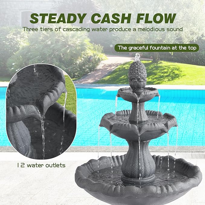 Italian Outdoor Water Fountains - 47.4'H Garden Fountains and Waterfalls Outside, Large Cascading Indoor Floor-Standing Resin Bubbler Fountain Features W/Pump for Patio and Yard Decor