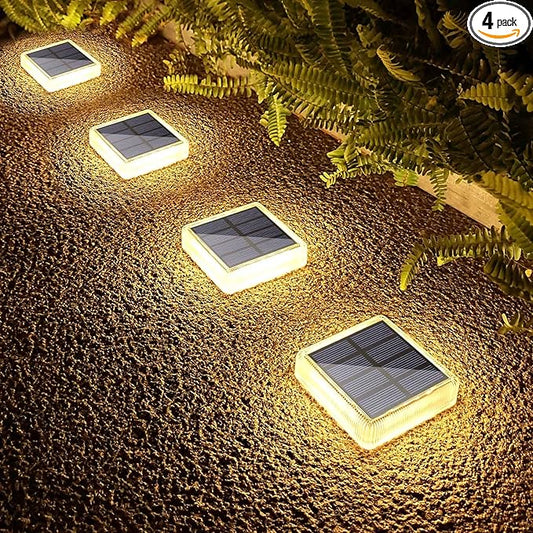 Lacasa Solar Deck Lights, 4 Pack 30LM LED Dock Lights Warm White 2700K, Outdoor Solar Powered Step Lights Light up All Night IP68 Waterproof Auto ON/Off for Garden Stairs Driveway Pathway Lighting