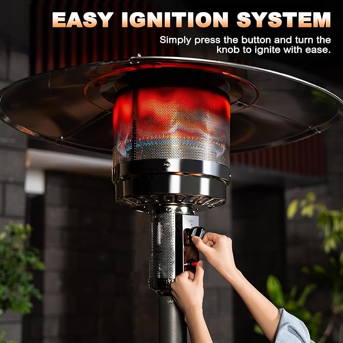 Nuu Garden Propane Outdoor Patio Heater with 304 Stainless Steel Burner and Aluminum Reflector, Powder-Coated Outdoor Heater with Wheels, Anti-Tilt Safety Shut-Off, ETL Certified, Sparkling Gray