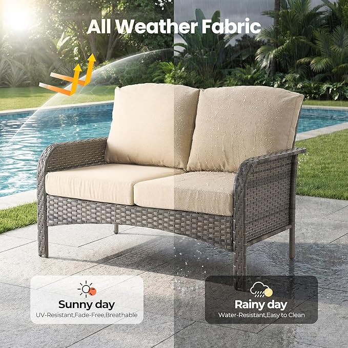 Weaxty 8 Pieces Outdoor Patio Furniture Sets with Swivel Rocking Patio Chairs and Loveseat Sofa,Coffee Table,All Weather Wicker Conversation Set for Deck Backyard Porch Poolside,Beige
