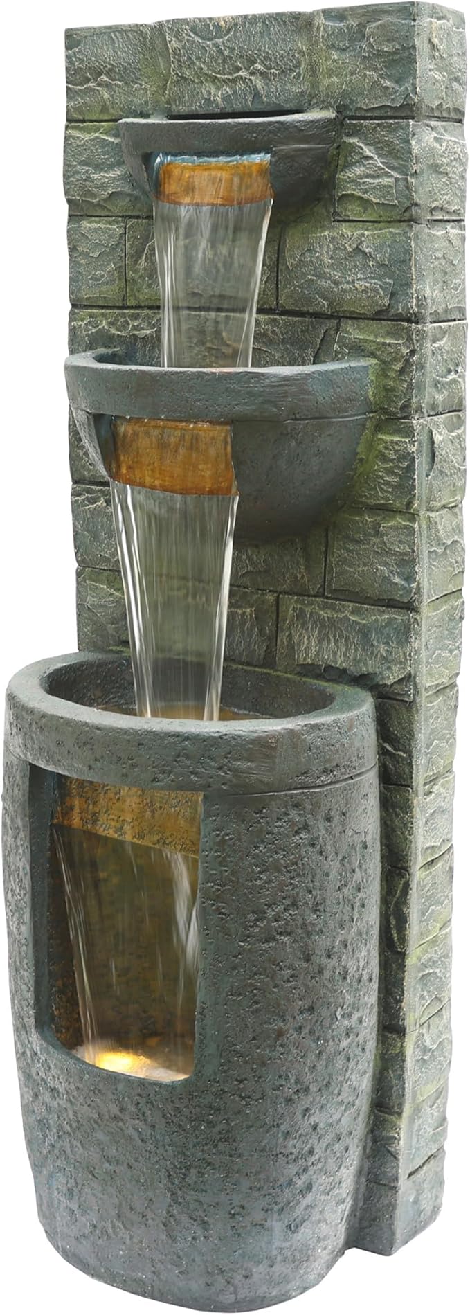 Alpine Corporation TZL384 Outdoor 3 Tier Water Fountain with LED Lights for Garden, Patio, Lawn and Yard Spaces, 51" H, Gray