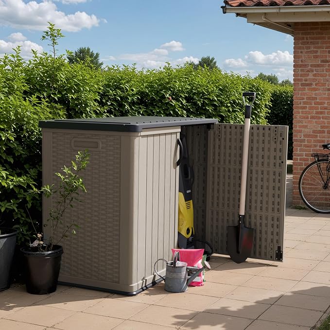 Devoko Outdoor Storage Cabinet 26 Cu Ft with Lockable Doors, Horizontal Storage Shed Waterproof Patio Tools Storage Box for Sofa Cushions, Gardening Tools and Accessories (Beige) - Image 3