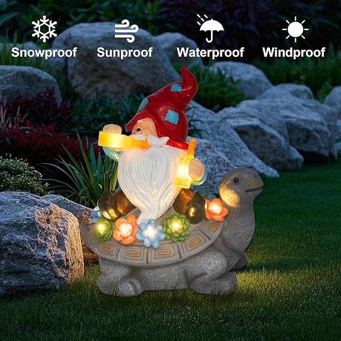 Gnome Garden Decor Statue with Solar Light Lantern, Turtle with Succulent Birthday Gifts for Women Mom Grandma, Funny Waterproof Resin Figurine Outdoor Decorations for Yard Patio Lawn Balcony Porch