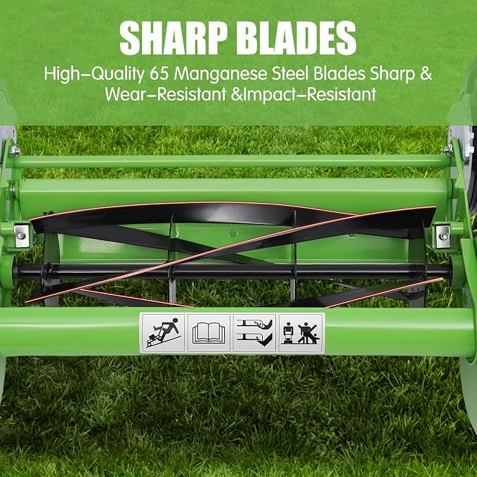 16Inch Reel Mower with 5-Blades, Universal Manual Lawn Mower w/Grass Catcher Adjustable Cutting Height Push Lawn Mower - Image 5
