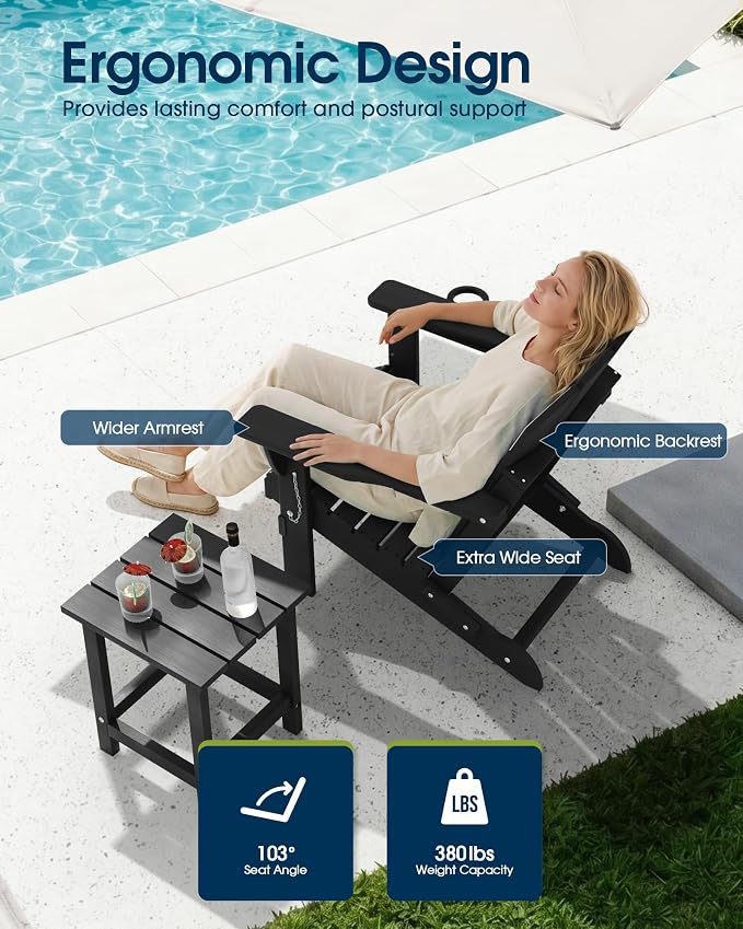 MUCHENGHY Folding Adirondack Chairs 6 Pack, Patio Chairs, Fire Pit Chairs, Outdoor Chairs, Plastic Adirondack Chairs, Lawn Chairs Weather Resistant with Cup Holder for Deck, Backyard, Garden(Black) - Image 4