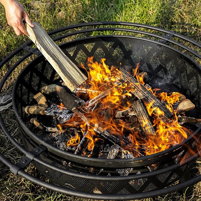EcoNook 42 Inch Wood Burning Fire Pit with 2 Loops, Outdoor Fire Pit with Spark Screen & Fire Poker, Cross Weave Firepit for Outside Fireplace Bonfire for Yard,Patio, Garden - Image 4