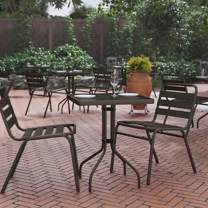 Flash Furniture Barker 23.5'' Square Indoor/Outdoor Tempered Glass Metal Frame Side Table, Bronze - Image 2