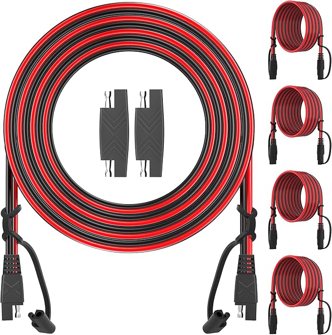 OYMSAE 12Feet SAE to SAE Extension Cable Quick Disconnect Connector 16AWG, for Automotive Solar Panel Extension Cable Plug(12FT(16AWG)) Pack of 4 by OYMSAE