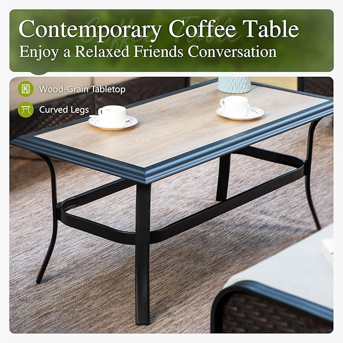 Sophia & William Patio Furniture Set, Outdoor Metal Conversation Set 7 Seats with 3-Seater Sofa, 2 Motion Chairs, 1 Loveseat, 1 Coffee Table for Seating, Lawn Porch Backyard,Beige
