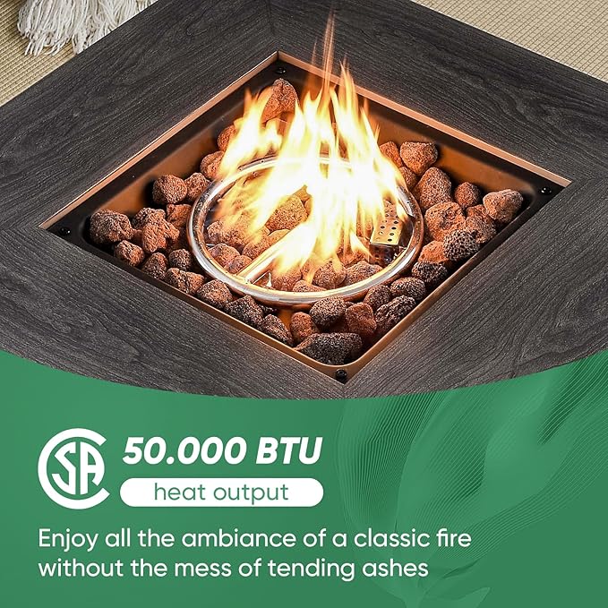 Belord 5 Piece Patio Furniture Set with Fire Pit Table - Outdoor Conversation Set with Propane Fire Pit and 4 Wicker Chairs for Backyard Patio or Casual Gathering Brown
